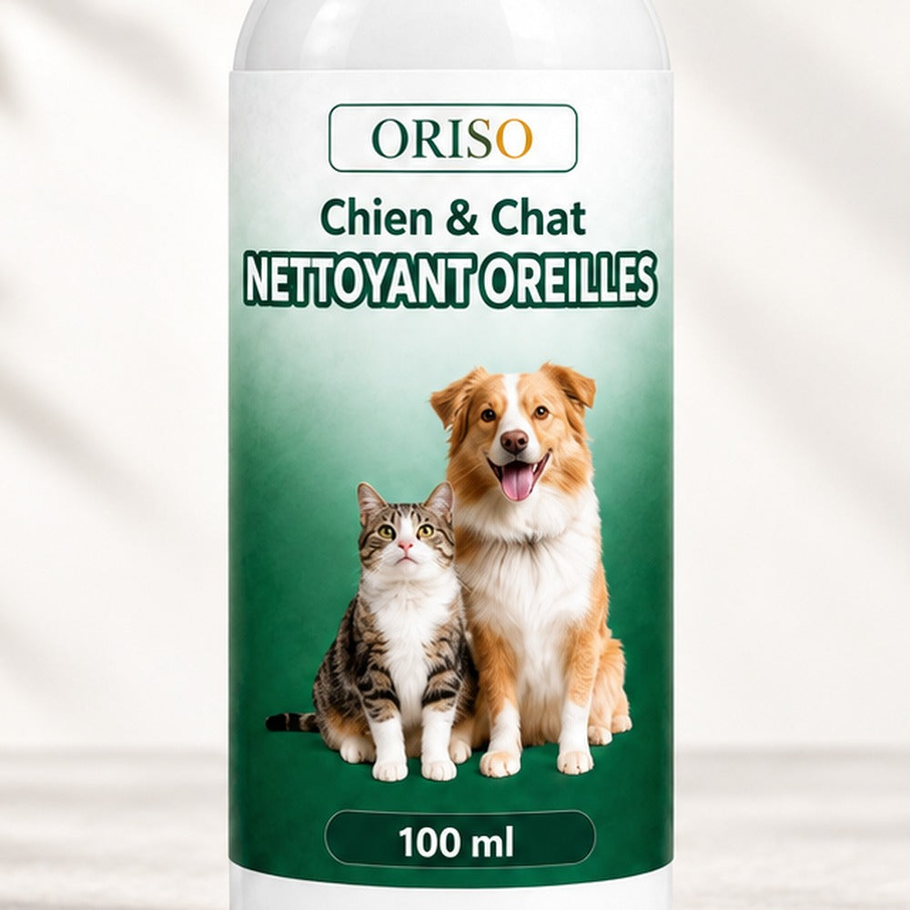 Flacon Oriso nettoyant oreilles chien et chat - étiquette